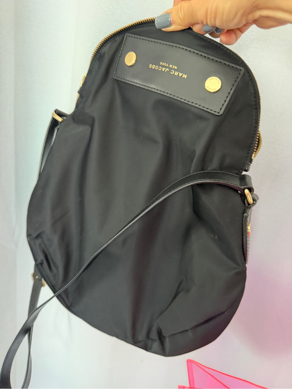 Marc Jacobs Black Nylon Crossbody Backpack with Gold Hardware